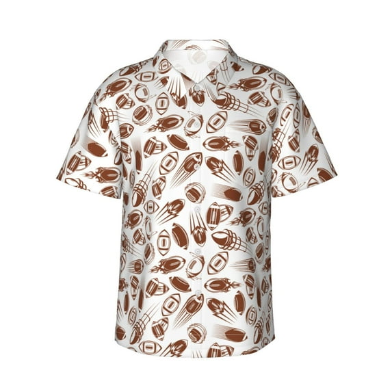 Fotbe Rugby Style Hawaiian Shirt for Men Unisex Summer Beach Casual Short Sleeve Cotton Linen Button Down Shirts-X-Large