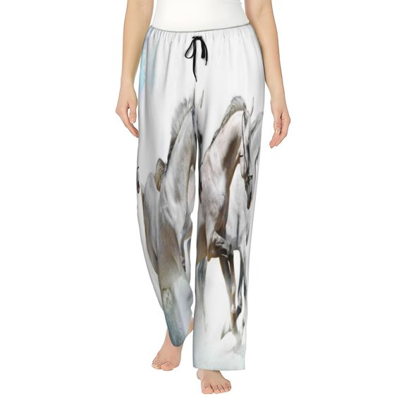 Fotbe Running White Horses Women's Pajama Pants,Sleepwear Pants,Pj Bottoms Drawstring And Pockets-Small
