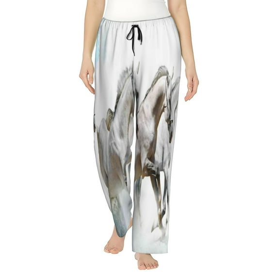 Fotbe Running White Horses Women's Pajama Pants,Sleepwear Pants,Pj Bottoms Drawstring And Pockets-X-Large