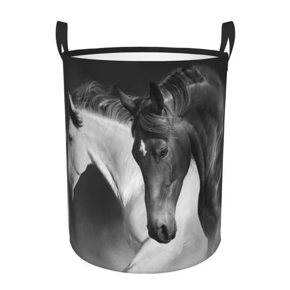 Fotbe Running horses Pattern Laundry Basket with Handles, Waterproof Large Laundry Hamper, Wash Bag for Corner Dorm, Rolling Laundry Basket with Handles-Small