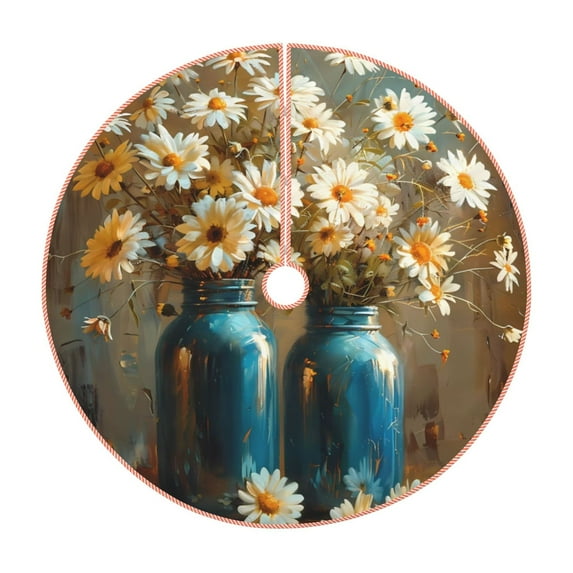 Fotbe Rustic Daisy Mason Jars Pattern Christmas Tree Skirt, Tree Skirts Plush Christmas Decorations, Christmas Tree Skirts Xmas Decorations Holiday Party Decor-36"