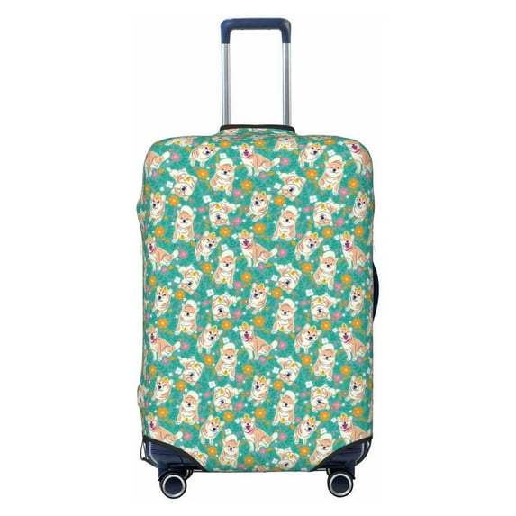 Fotbe SHIBA WITH FLORAL Luggage Cover Protector,Suitcase Protector,Scratch and Dirt Resistant,Fits 18-32 Inch Luggage-Small