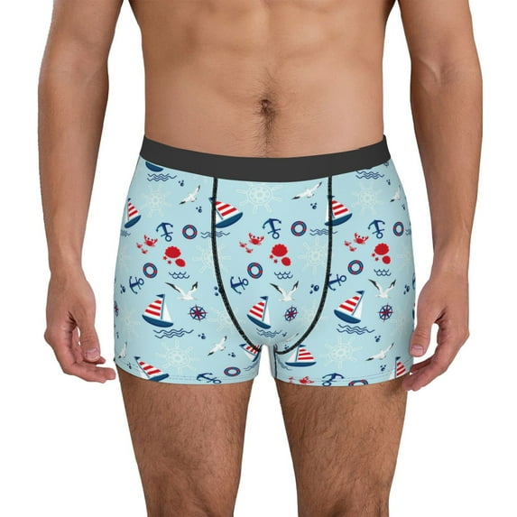 Fotbe Sailboats Anchors Men’s Total Support Pouch Boxer Briefs, X-Temp Cooling, Moisture-Wicking Underwear, Regular, Long-leg and Trunk-XX-Large