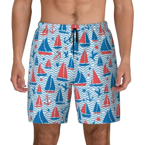 Fotbe Sailboats On A Waves Men’s Swim Trunks Quick Dry Swim Shorts Board Shorts with Mesh Lining-Small