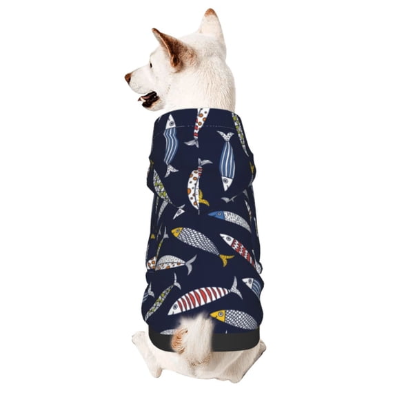 Fotbe Sardine Print Small Dog Sweater Hoodies Pet Grey Hooded Soft Fleece Sweatshirts with Pocket Fall Winter Puppy Cat Sweaters Warm Clothes-XX-Large