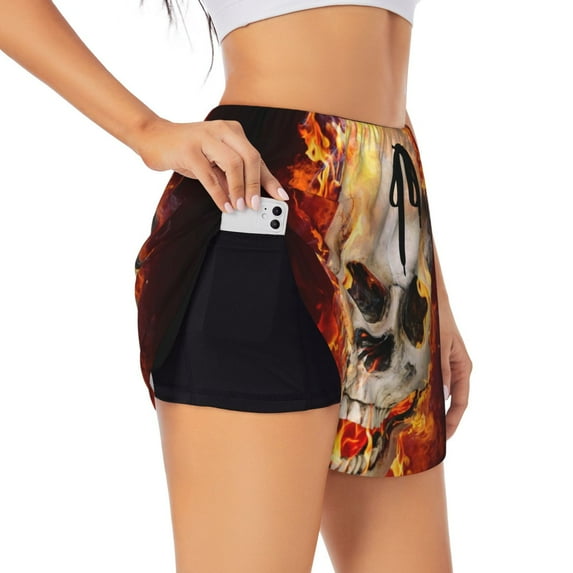 Fotbe Satanic Skull Womens High Waist Running Shorts Athletic Workout Quick Dry Shorts for Women with Pockets Gym Yoga Summer Shorts-X-Large