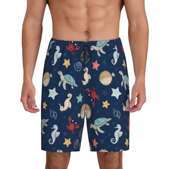 Fotbe Sea Creatures Pajama Shorts for Men, Men's Pajama Bottoms, Sleepwear,Short Pajama Pants-Small