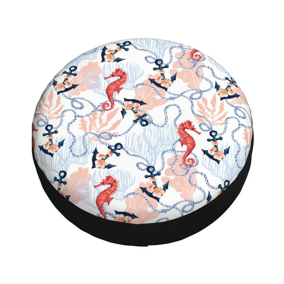 Fotbe Sea Horse And Corals Spare Tire Cover Thickening Universal Fit for Jeep, Trailer, RV, SUV, Truck, Tough Tire Wheel Soft Cover-16 inch