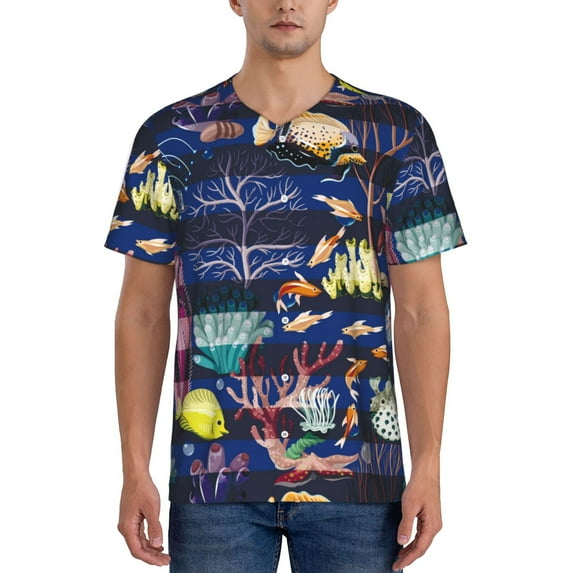 Fotbe Sea Inhabitans and Herb Baseball Jersey Shirt for Men and Women, Casual Short Sleeves Button Down T-Shirt-3X-Large