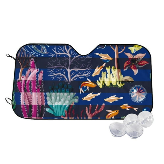 Fotbe Sea Inhabitans and Herb Car Windshield Sunshade | Sun Visor Protector Front Window Shade, Keeps Out UV Rays, Keeps Your Vehicle Cool-Small