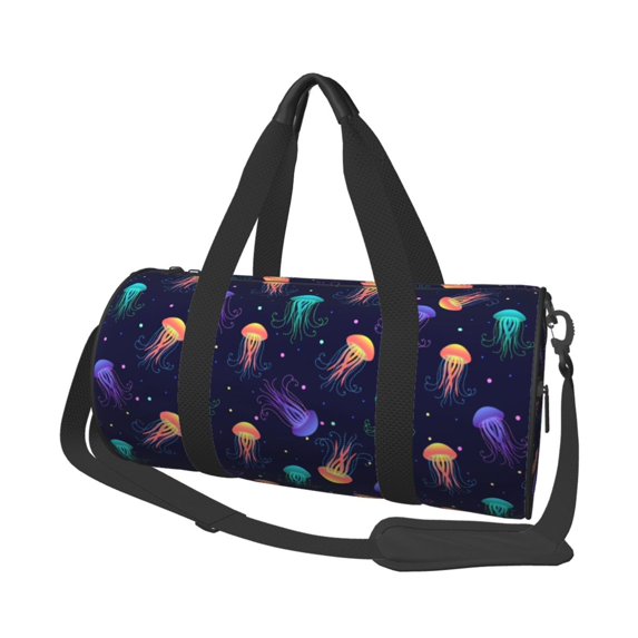 Fotbe Sea Jellyfish Pattern Foldable Sports Gym Bag with Wet Dry Pocket, Ultralight Travel Bag, Large Capacity Duffel Bag, Splash Proof Carry on Bag, Overnight Bag, Weekender Bag