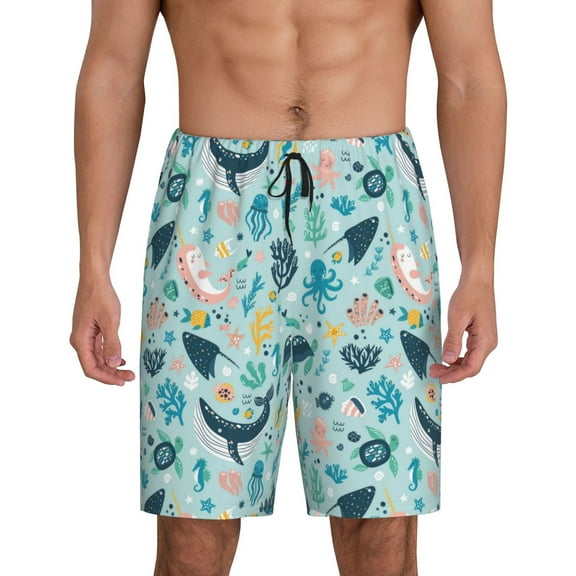 Fotbe Sea Life Pajama Shorts for Men, Men's Pajama Bottoms, Sleepwear,Short Pajama Pants-Large