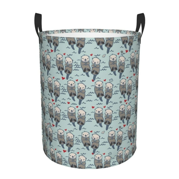 Fotbe Sea Otter Laundry Basket with Handles, Waterproof Large Laundry Hamper, Wash Bag for Corner Dorm, Rolling Laundry Basket with Handles-Small