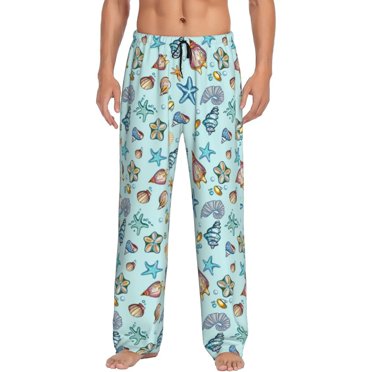 Women's Navy Blue/seashells Cotton Drawstring Pants - High Waist - Long
