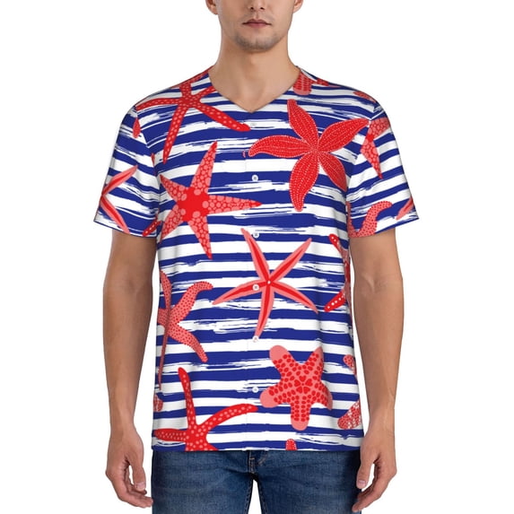 Fotbe Sea Stars Baseball Jersey Shirt for Men and Women, Casual Short Sleeves Button Down T-Shirt-Medium
