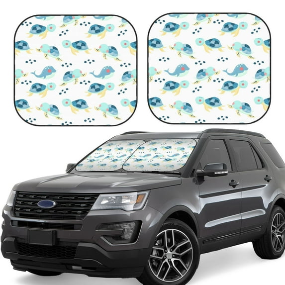 Fotbe Sea Turtle 2-Piece Car Windshield Sun Shade | Sun Blocker for Car Windshield | Foldable Automotive Interior Accessories for Sun Protection-Small