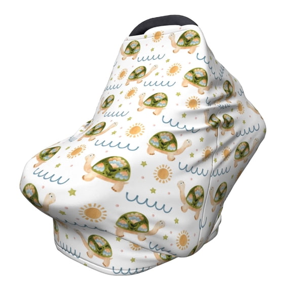 Fotbe Sea Turtle Basking in the Sun Pattern Car Seat Covers for Babies, Nursing Breastfeeding Cover Infant Carseat Canopy, Soft Stretchy Carrier Cover