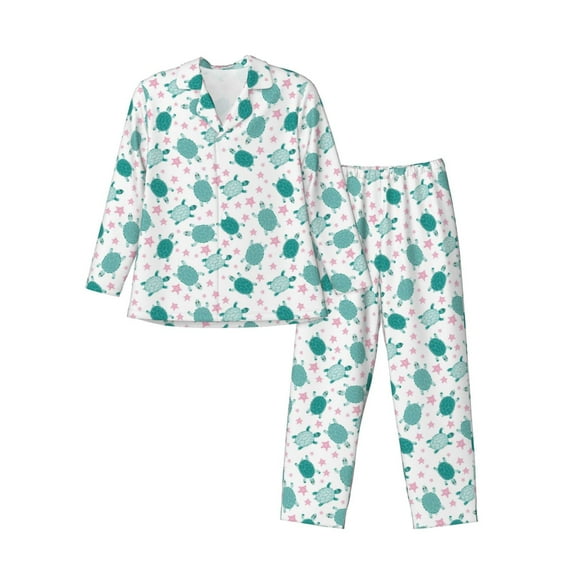 Fotbe Sea Turtle Pattern Long Sleeve Pajama Set for Men,Sleepwear Set,2-piece Loungewear Set,Soft PJs Comfy Nightwear with Pockets-Large