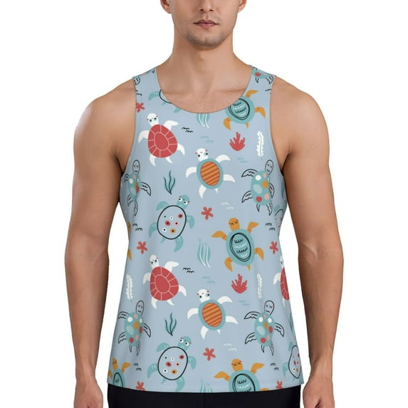 Fotbe Sea Turtle Pattern Men's Quick Dry Workout Tank Top Gym Muscle Tee Fitness Bodybuilding Sleeveless T Shirt Breathable Workout Shirt-X-Large
