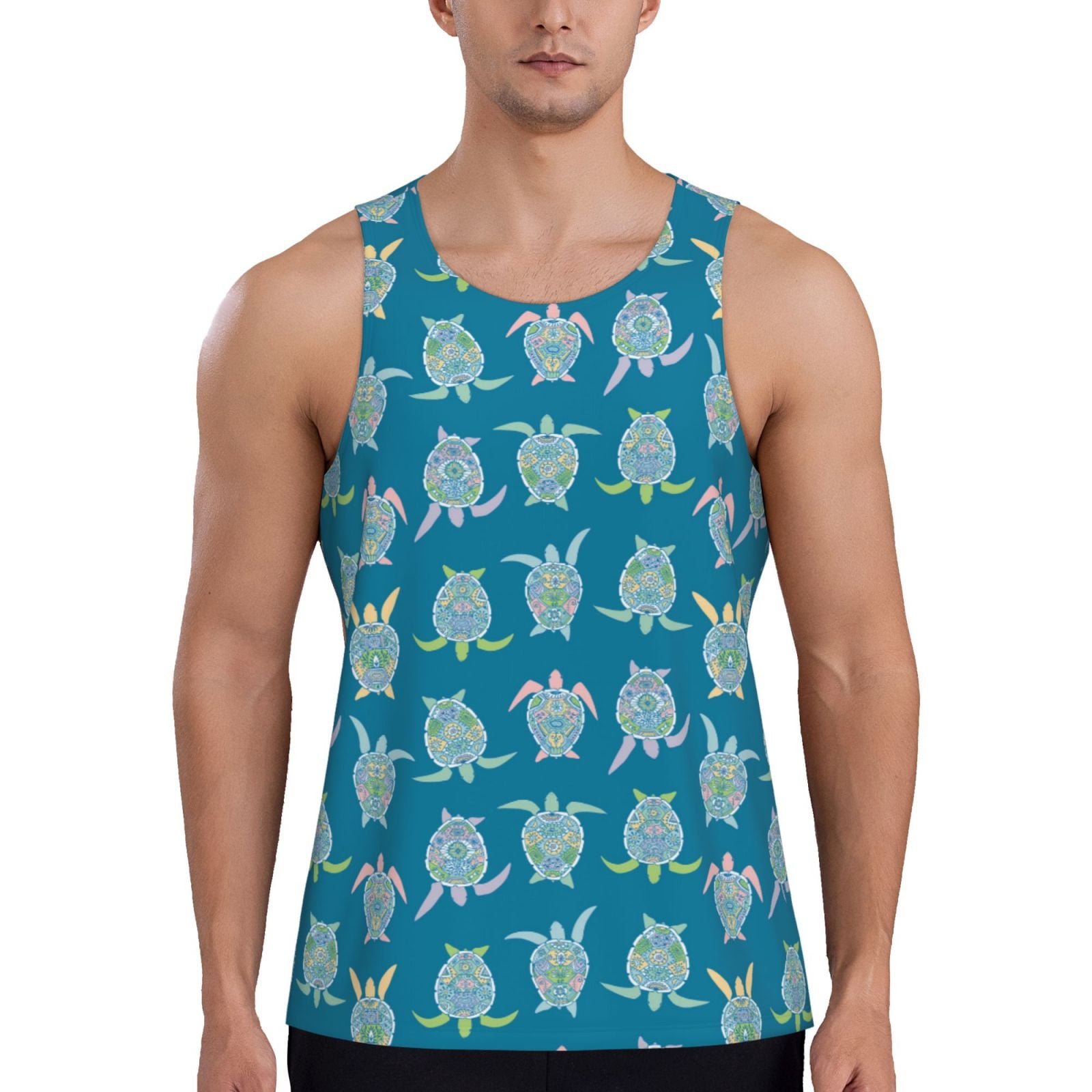 Fotbe Sea Turtle Pattern Men's Quick Dry Workout Tank Top Gym Muscle ...
