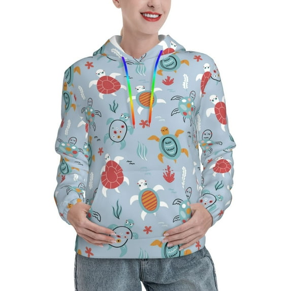 Fotbe Sea Turtle Pattern Womens Long Sleeve Hoodie, Pullover Hooded Sweatshirt, Kangaroo Pocket Hoodie with Eye-catching Drawstrings-Small