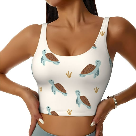 Fotbe Sea Turtle Pattern Womens' Sports Bra Longline Wirefree Padded with Medium Support Sports Moisture-Wicking Workou Vest,Tank Top-XX-Large