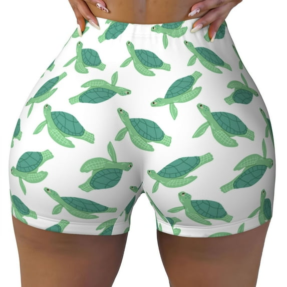 Fotbe Sea Turtle Seamless Shorts, Womens Workout Shorts High Waist Stretch Booty Short for Gym/Yoga/Running/Biking-Large