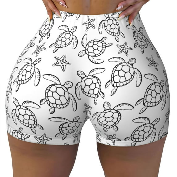 Fotbe Sea Turtle Seamless Shorts, Womens Workout Shorts High Waist Stretch Booty Short for Gym/Yoga/Running/Biking-XX-Large