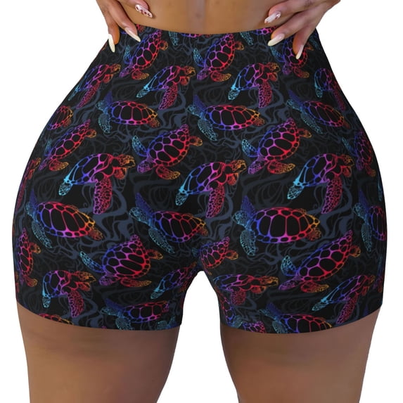 Fotbe Sea Turtle Seamless Shorts, Womens Workout Shorts High Waist Stretch Booty Short for Gym/Yoga/Running/Biking-XX-Large