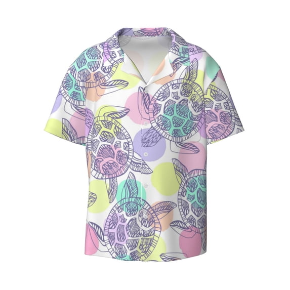 Fotbe Sea Turtles print Short Sleeve Button Down Shirts for Men Casual Summer Beach Wrinkle Free Shirt-Medium