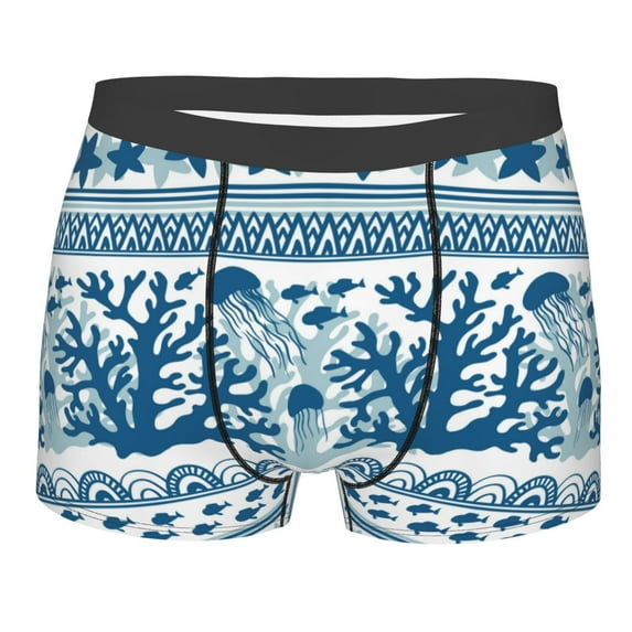 Fotbe Sea Underwater Jellyfish Men’s Total Support Pouch Boxer Briefs, X-Temp Cooling, Moisture-Wicking Underwear, Regular, Long-leg and Trunk-Medium