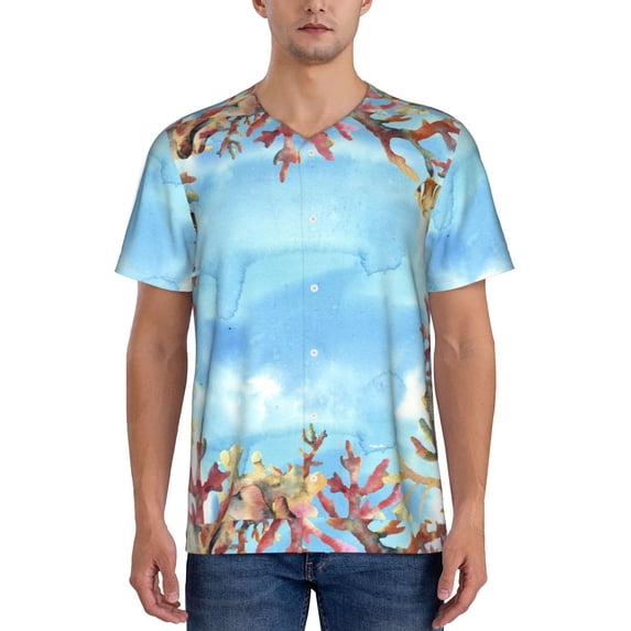 Fotbe Sea and Fish Baseball Jersey Shirt for Men and Women, Casual Short Sleeves Button Down T-Shirt-X-Large