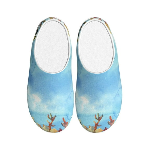 Fotbe Sea and Fish Pattern Women's Fuzzy Curly Fur Memory Foam Loafer Slippers Indoor Outdoor Slippers Winter Home Shoes-42/43