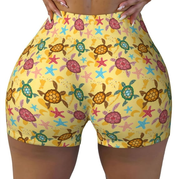 Fotbe Sea and Sand Seamless Shorts, Womens Workout Shorts High Waist Stretch Booty Short for Gym/Yoga/Running/Biking-