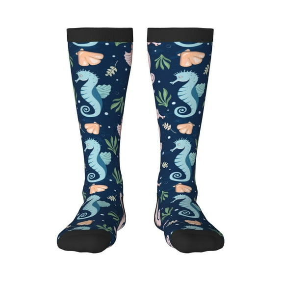 Fotbe Seahorses And Plants print Women's Men's Novelty Crew Socks Cotton Socks Knee High Socks for Walking,Running,Nurses,Pregnancy