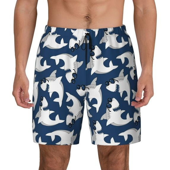 Fotbe Shark Men’s Swim Trunks Quick Dry Swim Shorts Board Shorts with Mesh Lining-Medium