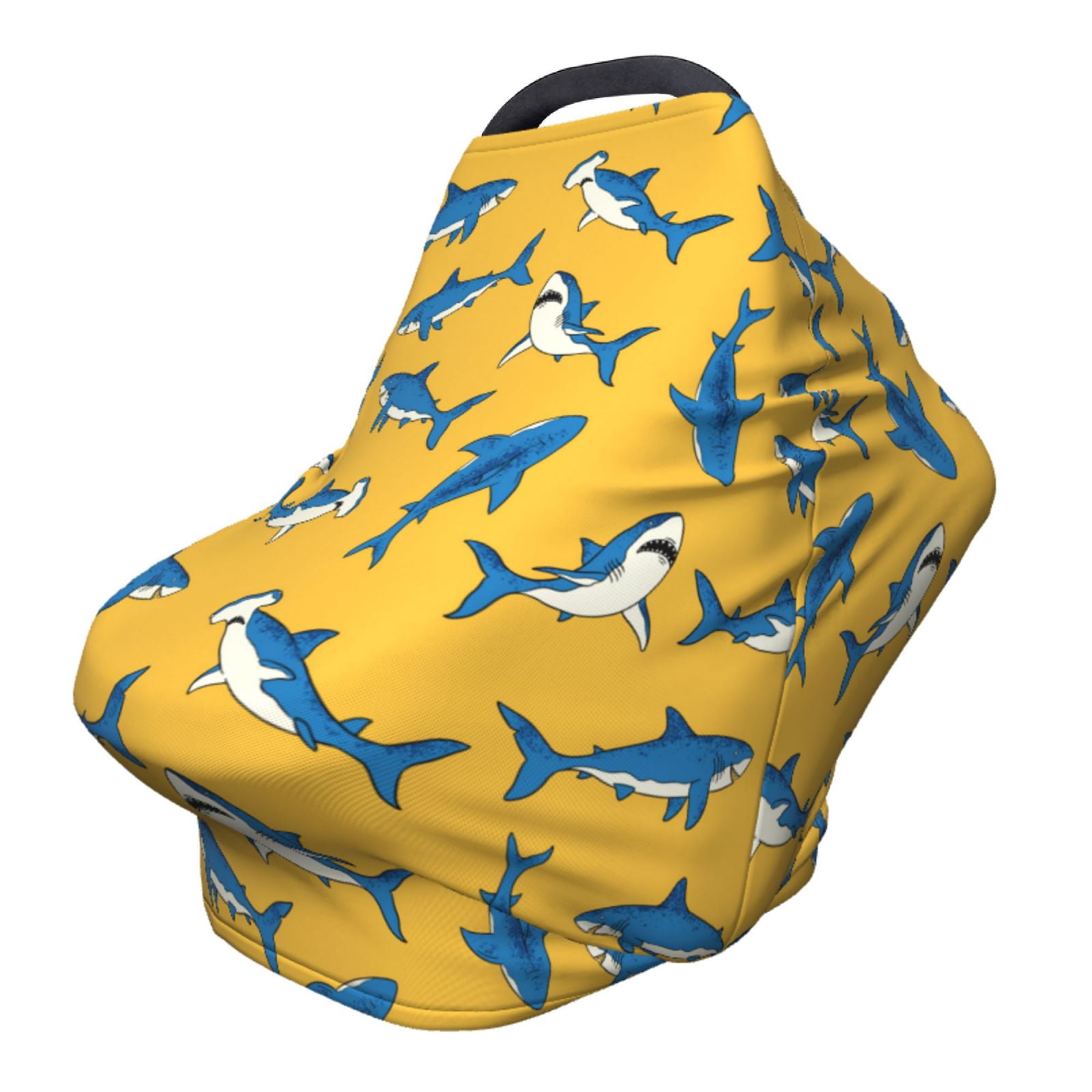 Fotbe Shark Print Pattern Car Seat Covers for Babies, Nursing Breastfeeding Cover Infant Carseat Canopy, Soft Stretchy Carrier Cover