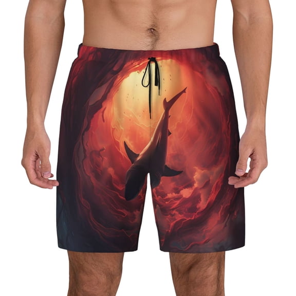 Fotbe Shark Underwater Vortex Men’s Swim Trunks Quick Dry Swim Shorts Board Shorts with Mesh Lining-Medium