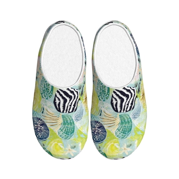 Fotbe Shell Clam Pattern Women's Fuzzy Curly Fur Memory Foam Loafer Slippers Indoor Outdoor Slippers Winter Home Shoes-44/45