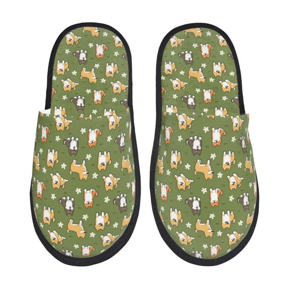Fotbe Shiba Inu Dog And Flower Pattern Women's Fuzzy Slippers Plush Slippers Fluffy Winter House Shoes Indoor and Outdoor-Large