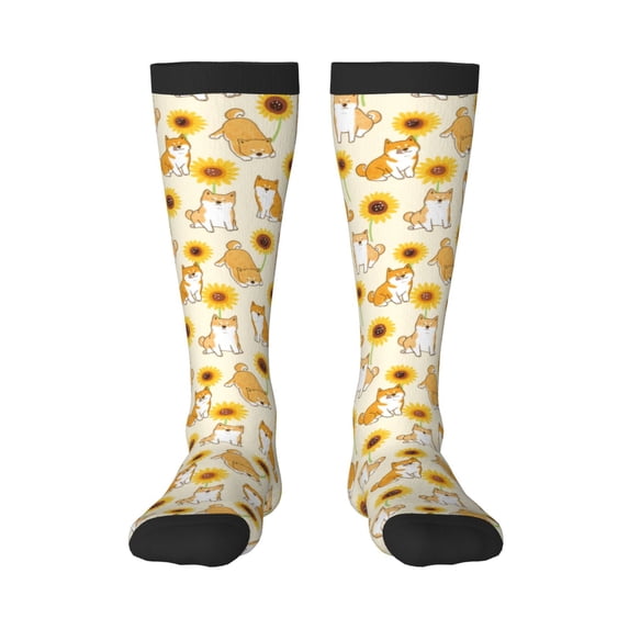 Fotbe Shiba Inu Dog and Sunflower print Women's Men's Novelty Crew Socks Cotton Socks Knee High Socks for Walking,Running,Nurses,Pregnancy