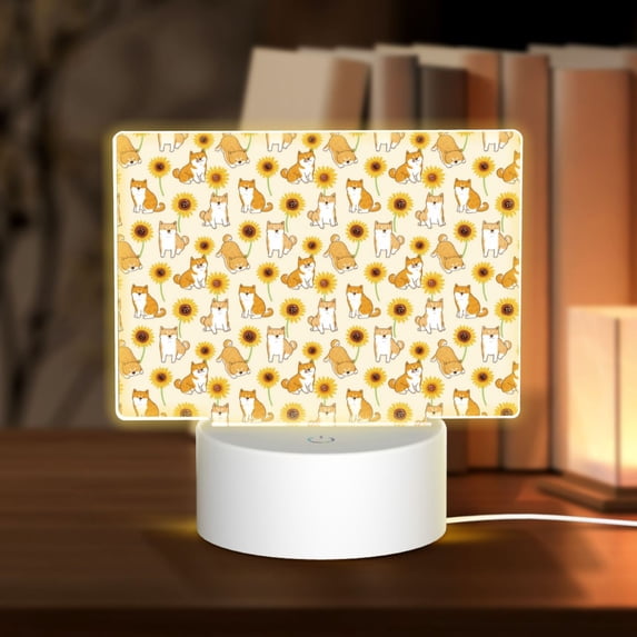Fotbe Shiba Inu Sunflower Pattern Acrylic Night Light Gift with 3 Color ModesTouch-Sensitive LED Lamp Perfect Gift for Mother's Day, Birthday, or Christmas