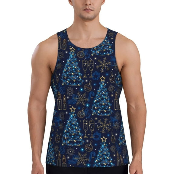 Fotbe Shining Christmas Tree Pattern Men's Quick Dry Workout Tank Top Gym Muscle Tee Fitness Bodybuilding Sleeveless T Shirt Breathable Workout Shirt-