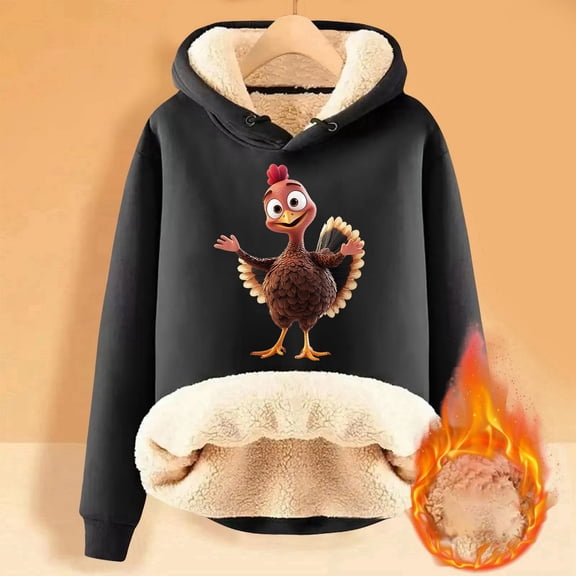 Women's Thanksgiving Turkey Cartoon Print Warm Hoodie Casual Women's Hoodies Womens Athletic Sweatshirts Womens Thin Hoodie Long Sweatshirt with Pocket Plain Hoodies for Women Hoodie for Women Jacket