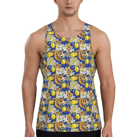 Fotbe Sicilian Style Pattern Men's Quick Dry Workout Tank Top Gym Muscle Tee Fitness Bodybuilding Sleeveless T Shirt Breathable Workout Shirt-3X-Large