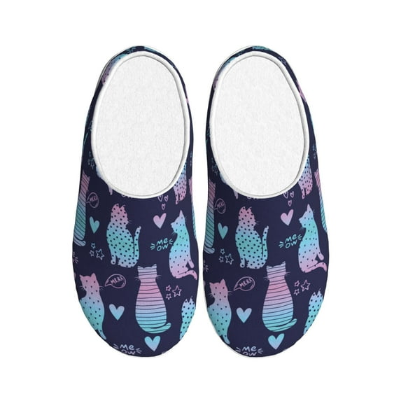 Fotbe Silhouette Cats Pattern Women's Fuzzy Curly Fur Memory Foam Loafer Slippers Indoor Outdoor Slippers Winter Home Shoes-37/38