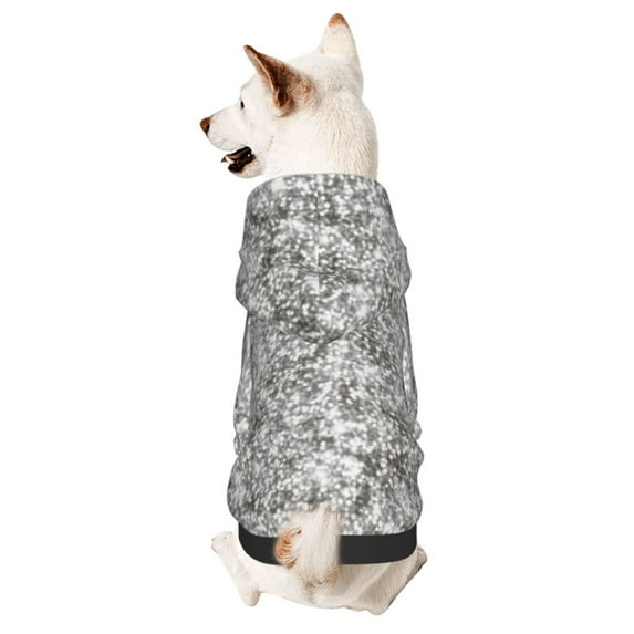 Fotbe Silver Glitter Print Small Dog Sweater Hoodies Pet Grey Hooded Soft Fleece Sweatshirts with Pocket Fall Winter Puppy Cat Sweaters Warm Clothes-Small