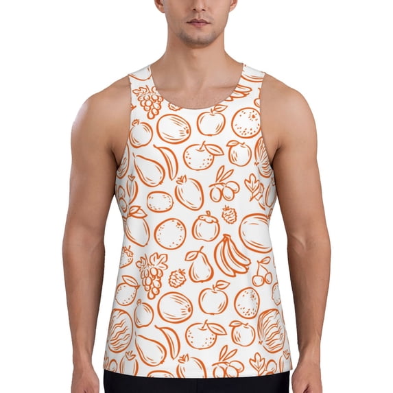 Fotbe Simple Fruit Pattern Men's Quick Dry Workout Tank Top Gym Muscle Tee Fitness Bodybuilding Sleeveless T Shirt Breathable Workout Shirt-Medium