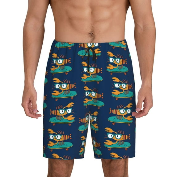 Fotbe Skateboard Rides Cartoon Lobster Pajama Shorts for Men, Men's Pajama Bottoms, Sleepwear,Short Pajama Pants-3X-Large