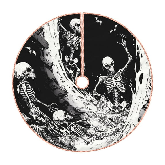 Fotbe Skeleton Wave Artwork Pattern Christmas Tree Skirt, Tree Skirts Plush Christmas Decorations, Christmas Tree Skirts Xmas Decorations Holiday Party Decor-48"